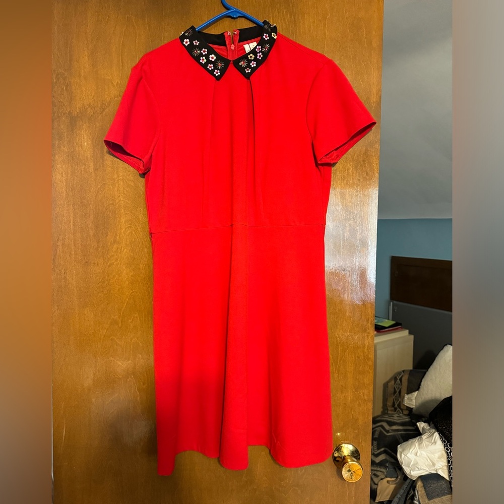 Elle red and black embellished collar dress